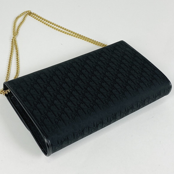 Dior Chain Pattern Trotter Bag Christian Black Shoulder Canvas - Picture 1 of 6